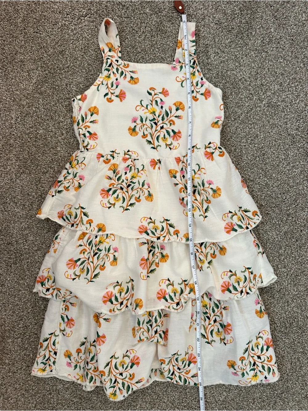 Old Navy Girls Dress XS Sleeveless Tiered Floral Sleeveless Cream Garden Girl